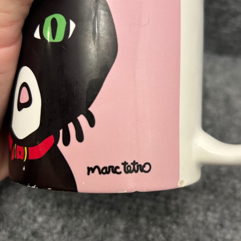 Marc Tetro Black Cat Pink Ceramic Coffee Mug Green Eyes Orca Coatings - Picture 2 of 8